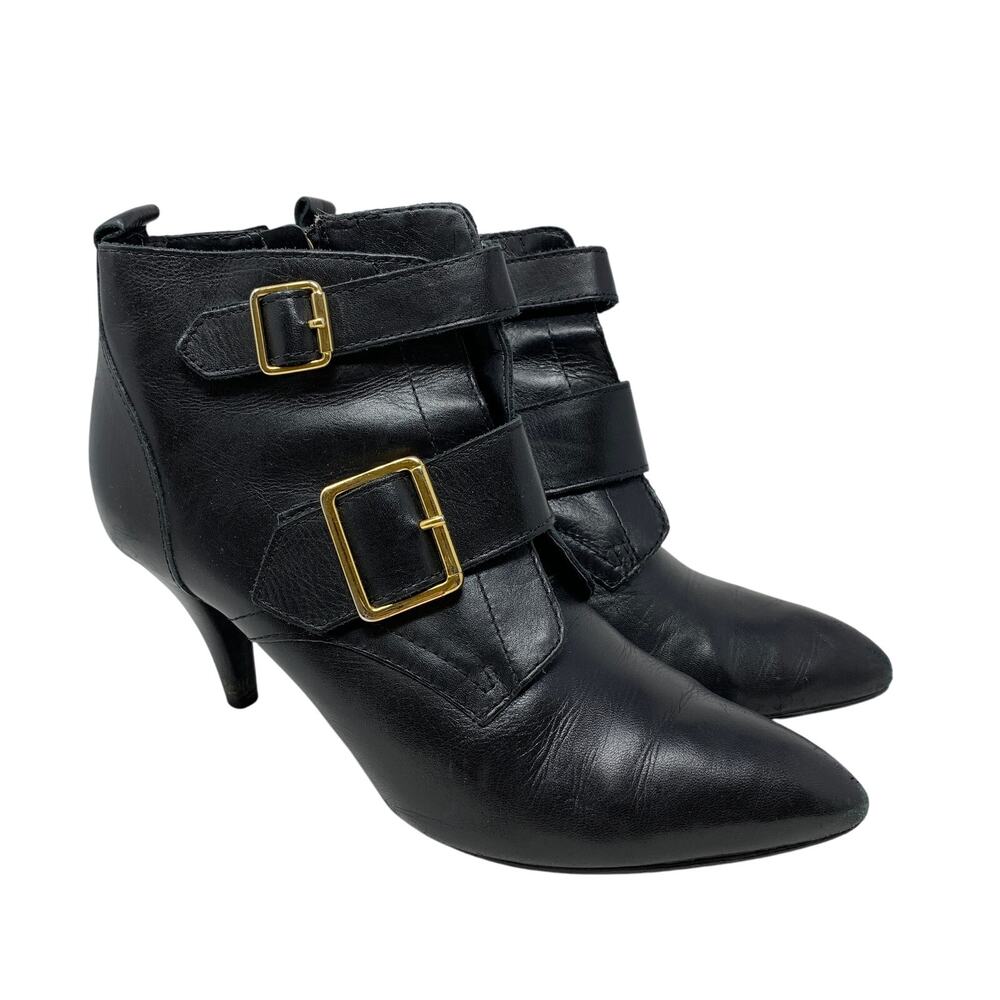 Gacel Heeled Ankle Booties Womens Sz 38 US 7.5 Black Leather Double Buckle